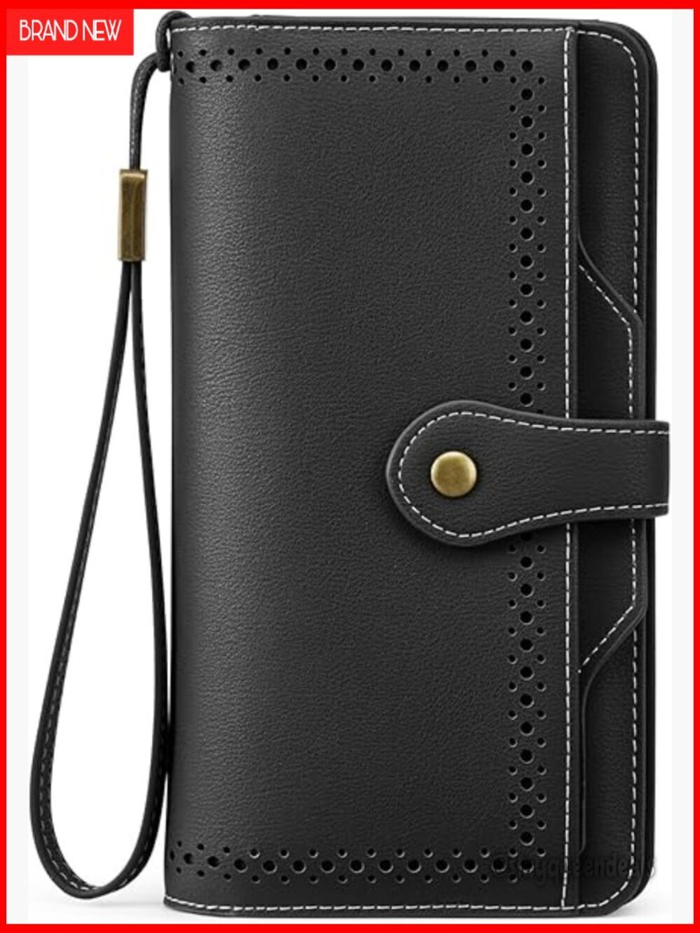 Leather RFID Wristlet Wallet with Phone Pocket, Card Slots, Detachable Strap